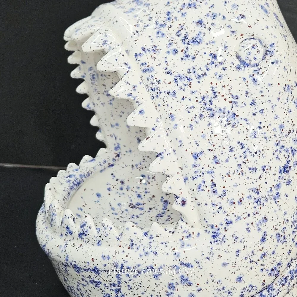 White Shark Blue Speckled Ceramic Catch All Candy Trinket Dish Bowl Ashtray 3D